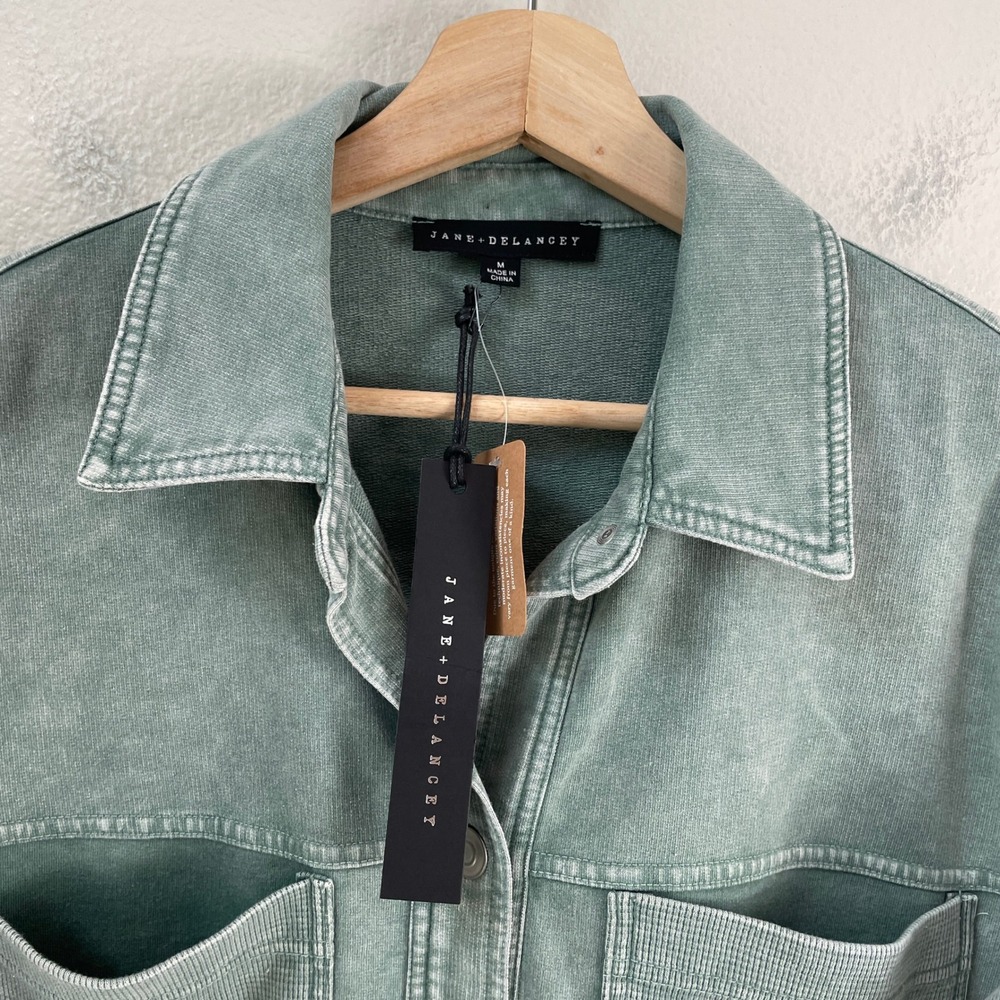 NEW Jane + Delancey Womens Medium Green Mineral‎ Wash French Terry Shacket Shirt - Picture 9 of 9